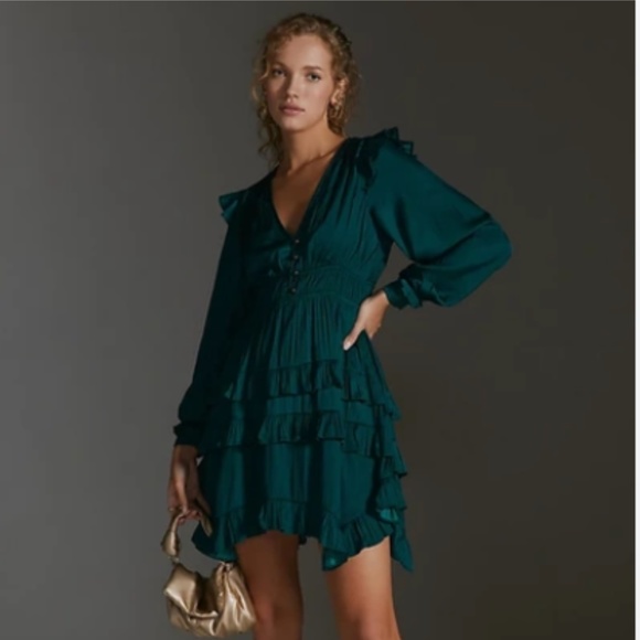 Anthropologie Teal Long Sleeve Dress - Picture 1 of 7